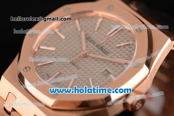Audemars Piguet Royal Oak Swiss ETA 2824 Automatic Full Rose Gold with Sitck Markers and Gray Dial - 1:1 Original - Click Image to Close
